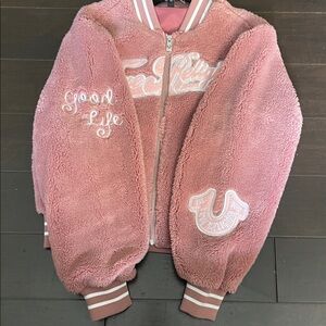 Brand New Women’s True Religion Pink Fleece Bomber Jacket